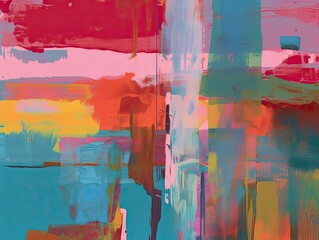 AI generated illustration of a vibrant abstract painting on a multicolored wall
