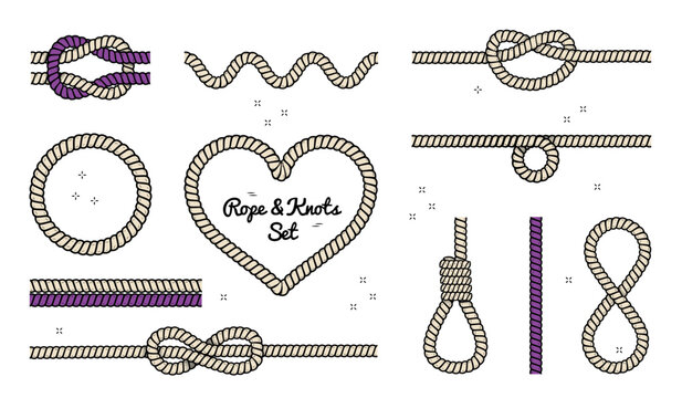 Realistic Rope Knots Set - Different Great Vector Illustrations Isolated On White Background