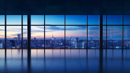 Fototapeta premium Office overlooking a large city bustling with life, AI-generated.