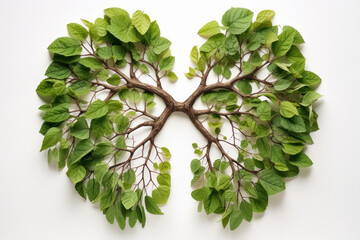 Green leaves shaped in human lungs.