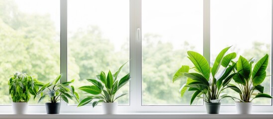 Plants with a natural green color that are placed in windows