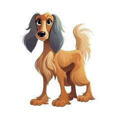 AI generated illustration of a cartoon Afghan Hound dog