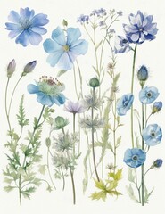 Fototapeta na wymiar AI generated illustration of blue flowers on a beige background
