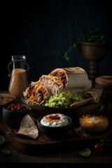 Fototapeta na wymiar AI generated illustration of a plate filled with Mexican cuisine, including tacos and quesadillas