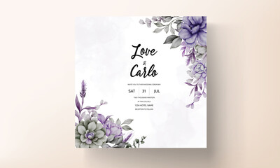 beautiful grey and purple flower invitation card
