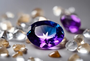 AI generated illustration of an array of jewels in varying shades of purple and white
