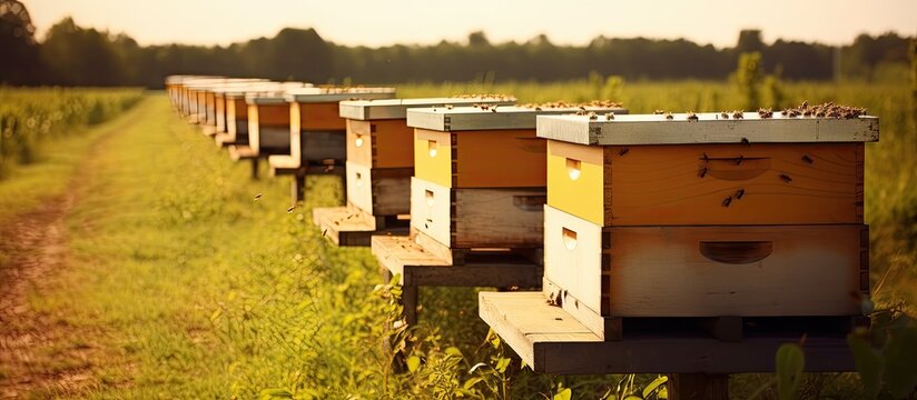 Bee colonies situated on a farm that practices organic beekeeping
