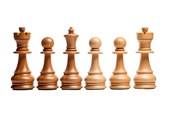 wooden chess pieces on isolated transparent background