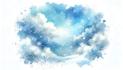 Fototapeta premium Abstract blue watercolor winter background with snowflakes. Generative ai.
