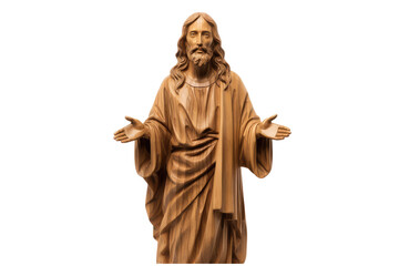 Fototapeta na wymiar wooden jesus christ statue on isolated transparent background