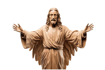 wooden jesus christ statue on isolated transparent background