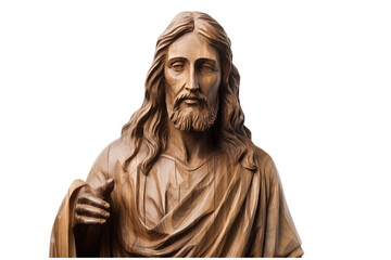 wooden jesus christ statue on isolated transparent background
