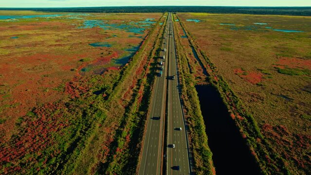 unique orbiting aerial of many semi trucks drivers on highway I-75, Gainesville, FL 32608