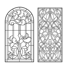Gothic windows. Vintage frames. Church stained-glass windows - 672032255