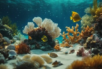 Naklejka na ściany i meble AI generated illustration of an underwater scene of a vibrant tropical coral reef and fish