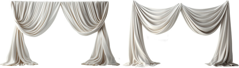 two large white theater curtains