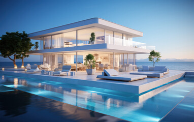 Super luxurious house with swimming pool and terrace in modern design.