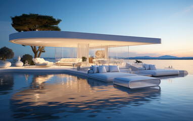 Fototapeta premium Super luxurious house with swimming pool and terrace in modern design.