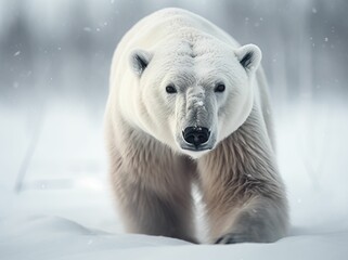 Fototapeta premium AI generated illustration of A majestic polar bear walking in a snowy landscape