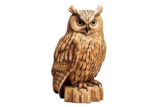 wooden owl on isolated transparent background