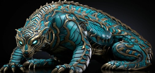 Fototapeta premium AI generated illustration of an antique metal tiger statuette with intricate golden detailing