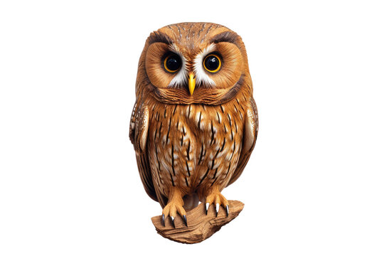 wooden owl on isolated transparent background