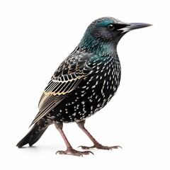 Fototapeta premium AI generated illustration of a starling bird on a white backdrop