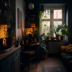 AI generated illustration of indoor potted plants in a room
