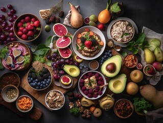 AI generated illustration of a top view of fruit assortments on the table