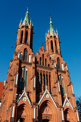 Roman Catholic cathedral, Gothic style architecture in the city center. Cathedral Basilica of the Assumption of the Blessed Virgin Mary. Białystok Cathedral, Bialystok, Poland 3 March 2021