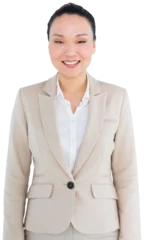 Fotobehang Aziatische plekken Digital png photo of happy asian businesswoman standing on transparent background