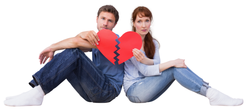 Digital png photo of caucasian couple holding broken heart on transparent background