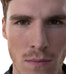 Obraz premium Digital png photo of face of serious caucasian man looking on camera on transparent background