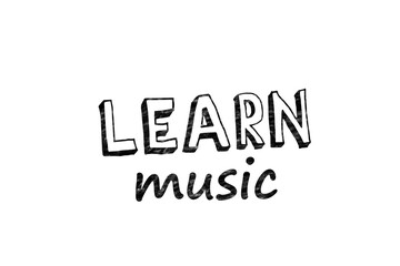 Digital png illustration of learn music text on transparent background - obrazy, fototapety, plakaty