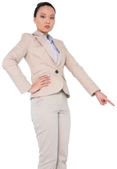 Papier Peint photo Lieux asiatiques Digital png photo of asian businesswoman pointing with finger, hand on hip on transparent background