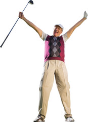 Digital png photo of senior caucasian man playing golf on transparent background