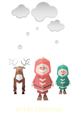 Digital png illustration of santa with reindeer and merry christmas text on transparent background