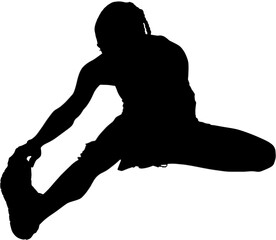 Digital png silhouette image of woman stretching on transparent background