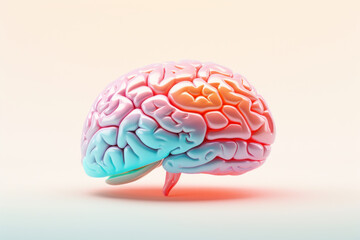 Colorful anatomical illustration of a human brain on a light background - obrazy, fototapety, plakaty