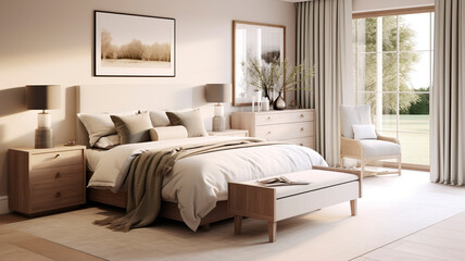 Fototapeta na wymiar Immaculate luxurious cozy bedroom interior.