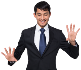 Digital png photo of caucasian businessman gesturing on transparent background