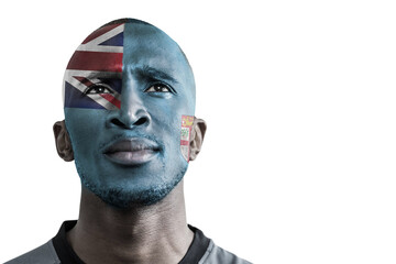 Digital png photo of biracial man with national flag on transparent background