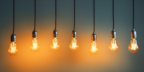 Idea and leadership concept Vintage incandescent Edison type bulbs on color wall : Generative AI