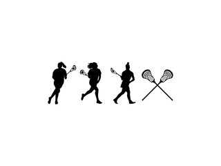Woman lacrosse silhouette vector. Lacrosse player woman are throws the ball. Vector illustration. Woman lacrosse silhouettes collection SVG EPS PNG. Winter game USA.