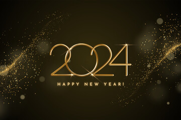 Happy New Year 2024 Golden Assistance. With unique and luxurious numbers. Premium vector design for posters, banners, calendar and greetings.