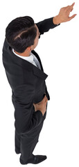 Digital png photo of biracial businessman pointing on transparent background