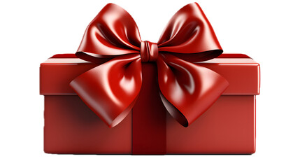 Red gift box or red present box with red ribbons and bow isolated on white background, transparent background, png