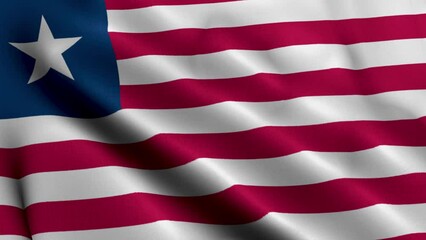 Liberia Flag. Waving  Fabric Satin Texture Flag of Liberia 3D illustration. Real Texture Flag of the Republic of Liberia