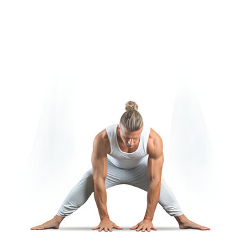 person practicing yoga on white background