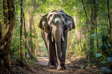 Fototapeta premium Elephant standing - Thailand. Full-length image of an Asian elephant standing ,generative ai